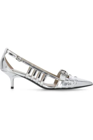 Pinko Sko, Dame, Grå, 36 EU, Læder, Sølvfarvede slingbacks i læder med spids snude