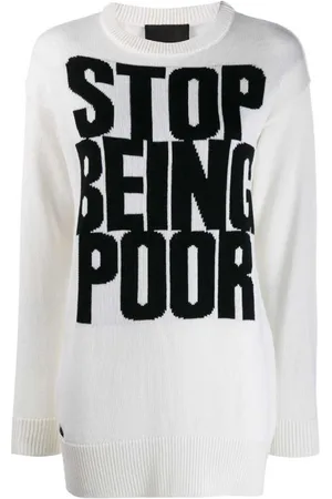 Philipp Plein Strik, Dame, Hvid, XL, Hvid Casual Sweater med Rund Hals