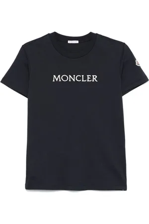 Moncler Top, Dame, Blå, M, Blå Logo Patch Crew Neck T-shirt