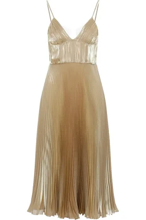 Prada Kjole, Dame, Gul, 2XS, Polyester, Mustard Metallic Kjole Aw23