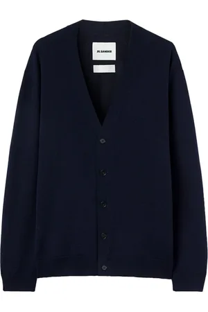Jil Sander Strik, Herre, Blå, XL, Uld, Blå Uld V-Hals Sweater