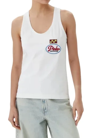 Pinko Top, Dame, Hvid, S, Bomuld, Hvid Bomulds T-shirt med Front Logo