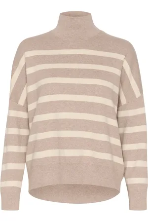 INWEAR Strik, Dame, , XL, Bomuld, Stribet rullekravepullover - Sandy Grey