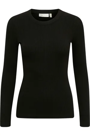 INWEAR Top, Dame, Sort, L, Bomuld, Langærmet Basic Bluse