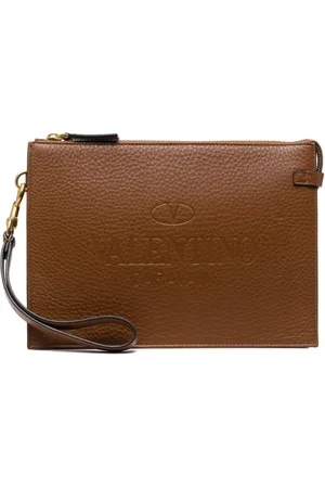 VALENTINO GARAVANI Taske, Herre, Brun, ONE SIZE, Læder, Identity Handle Flat Pouch