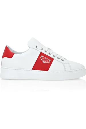 Philipp Plein Sko, Herre, Hvid, 42 EU, Læder, Low-Top Sneakers Emblem