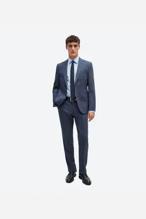 HUGO BOSS Jakkesæt, Herre, Blå, L, Uld, Checkered Uldblanding Kjole