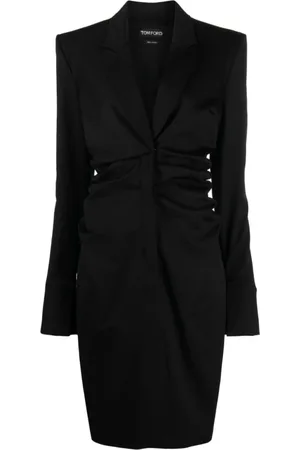 Tom Ford Kjole, Dame, Sort, XS, Bomuld, Sort Skræddersyet Midi Kjole med Spidse Revers