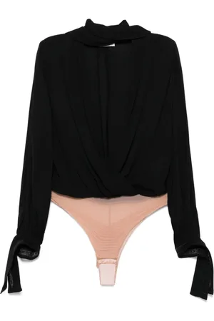 Elisabetta Franchi Top, Dame, Sort, L, Tyl, Sort V-hals Selvbinder Skjorte