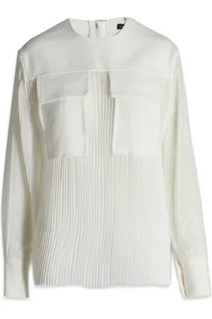 Proenza Schouler Bluser & Skjorter, Dame, Hvid, 2XS, Uld, Sheer Plisseret Langærmet Bluse