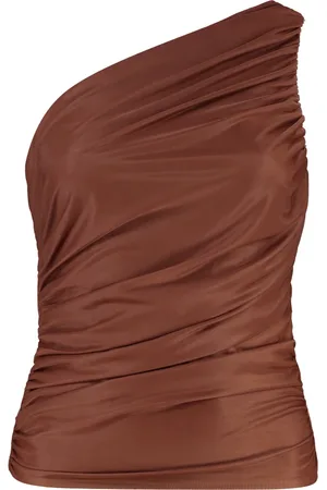 Pinko Top, Dame, Brun, S, Uld, Draperet One-shoulder Top