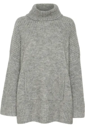 Part Two Strik, Dame, Grå, 2XL, Gråmeleret striktrøje med rullekrave