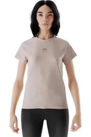 Pinko Top, Dame, Lyserød, M, Bomuld, Embroidered Love Birds Kortærmet T-shirt