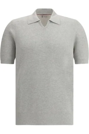 Brunello Cucinelli Strik, Herre, Grå, XL, Bomuld, Ribbet bomuldspolo sweater