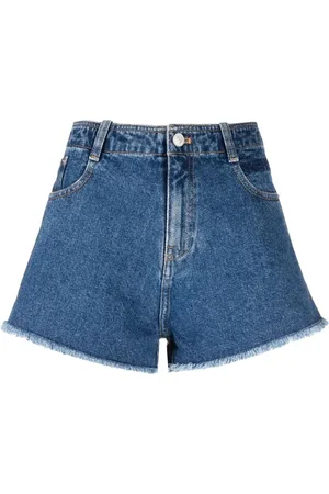 Kenzo Shorts, Dame, Blå, S, Denim, Mid-Rise Fringed Edge Denim Shorts
