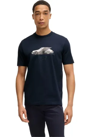 HUGO BOSS Top, Herre, Blå, L, Bomuld, Merceriseret bomulds T-shirt med Porsche Logo