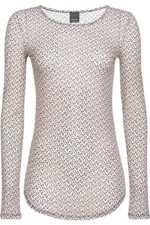 Pinko Bluser & Skjorter, Dame, , M, Langærmet Charmeuse Bluse med Logoprint