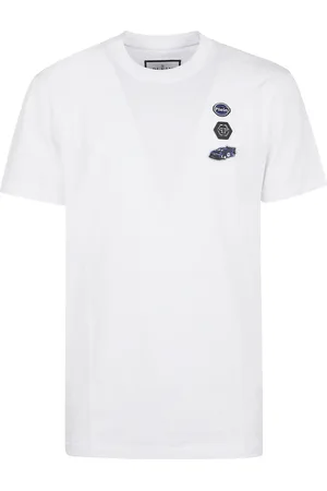Philipp Plein Top, Herre, Hvid, L, Bomuld, Cars Racing Rund Hals T-shirt