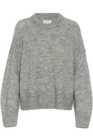 Part Two Strik, Dame, Grå, 2XL, Uld, Blød Striktrøje