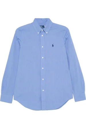 Ralph Lauren Bluser & Skjorter, Dame, Blå, 2XL, Bomuld, Broderet Pony Button-Down Skjorte