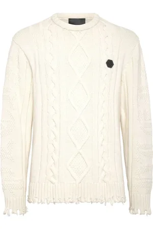 Philipp Plein Strik, Herre, Hvid, S, Uld, Stilfuld Sweater