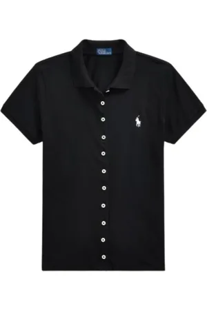 Ralph Lauren Bluser & Skjorter, Dame, Sort, XS, Bomuld, Kortærmet Slim Fit Polo Shirt