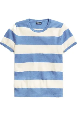 Ralph Lauren Strik, Dame, Blå, M, Cashmere, Luksuriøs Stribet Cashmere Sweater