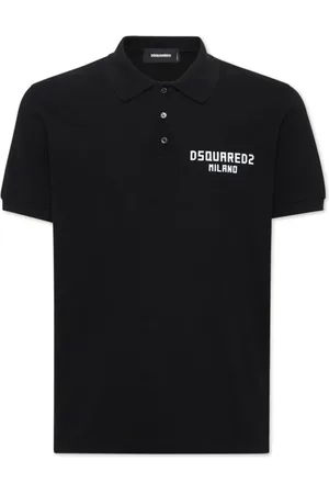 Dsquared2 Top, Herre, Sort, L, Bomuld, Sort Bomuld Polo Skjorte Med Knappet Revers