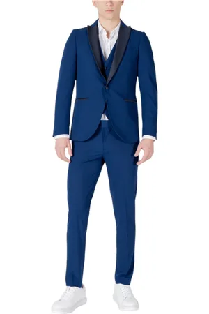MULISH Jakkesæt, Herre, Blå, M, Polyester, Blå V-Neck Reversdragt med Lommer