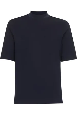 Brunello Cucinelli Top, Herre, Blå, XL, Bomuld, Blå T-shirts og Polos med Mock Hals