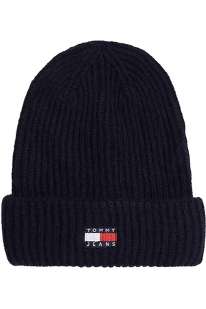 Tommy Hilfiger Tilbehør, Dame, Blå, ONE SIZE, Uld, Ribstrikket Beanie Hue