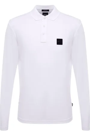 HUGO BOSS Top, Herre, Hvid, L, Bomuld, Langærmet bomuldspolo med logo på brystet