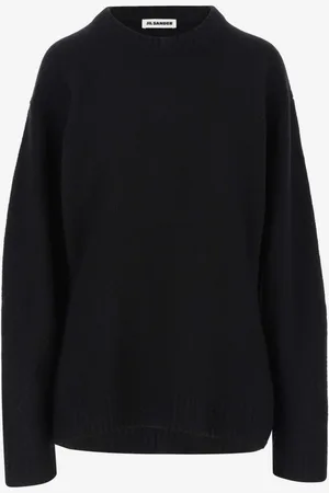Jil Sander Strik, Dame, Sort, M, Uld, Sort uldsweater med rund hals