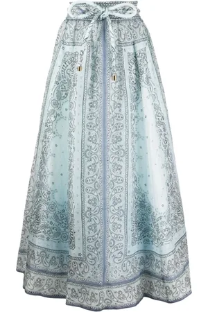 ZIMMERMANN Nederdel, Dame, Blå, S, Organza, Lang nederdel i hør og silkeorganza