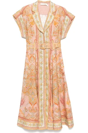 ZIMMERMANN Kjole, Dame, Flerfarvet, M, Linned, Acacia Midi Skjortekjole