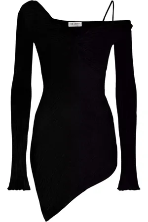 The Attico Kjole, Dame, Sort, XS, Sort Asymmetrisk Hals Mini Kjole