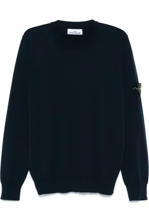 Stone Island Strik, Herre, Blå, XL, Bomuld, Blå Strikket Bomuldssweater