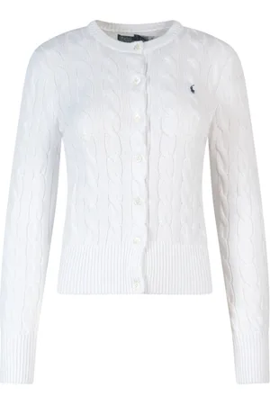 Ralph Lauren Strik, Dame, Hvid, XL, Bomuld, Broderet bomuldscardigan
