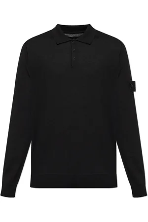 Stone Island Strik, Herre, Sort, M, Uld, Ghost Piece Pure Wool Knit Polo