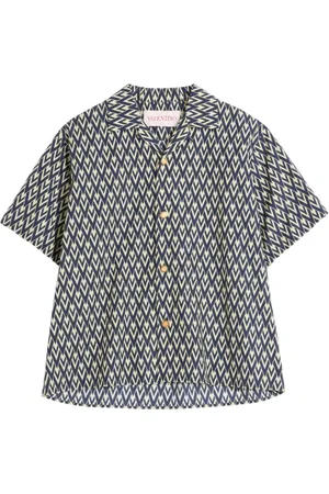 VALENTINO GARAVANI Skjorte, Herre, Blå, L, Bomuld, Bowling Shirt med Toute la V Print