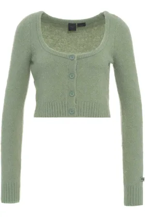 Pinko Strik, Dame, Grøn, XS, Fluffy Cropped Cardigan