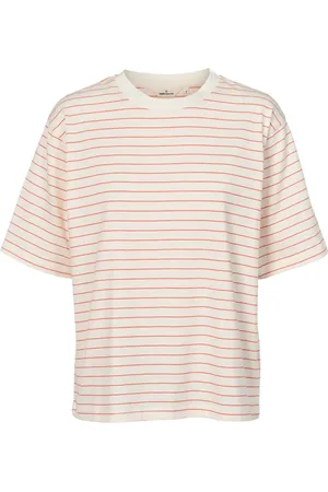 Basicapparel Top, Dame, Lyserød, S, Bomuld, Raja Stripe SS Tee - Grenadin/Whisper White