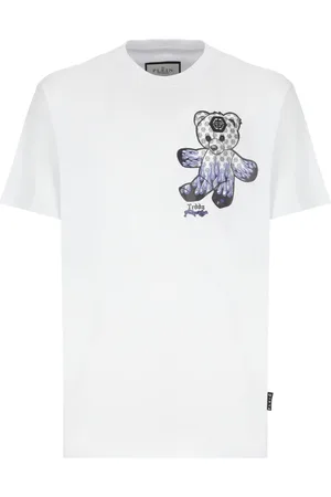 Philipp Plein Top, Herre, Hvid, XL, Bomuld, Crew Neck T-shirt med Logo