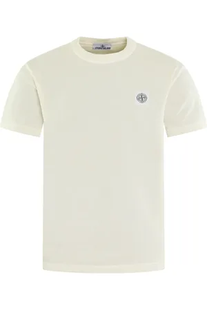Stone Island Top, Herre, Hvid, L, Bomuld, Logo Crew Neck Bomulds T-shirt med korte ærmer