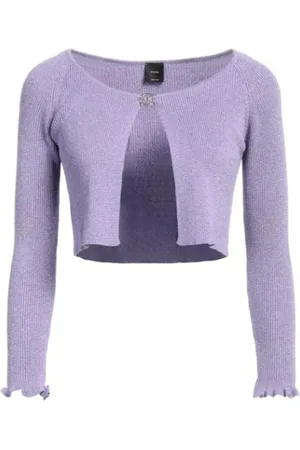 Pinko Strik, Dame, Lilla, L, Polyester, Ribstrikket Lurex Kort Cardigan
