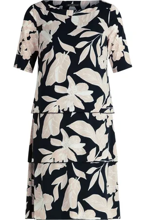 Betty Barclay Kjole, Dame, Sort, 3XL, Uld, Blomstret Lagdelt Kjole Kort Ærme
