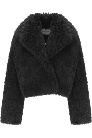 Stand Studio Jakke, Dame, Sort, XS, Faux Fur, Sort Faux Fur Crop Jakke