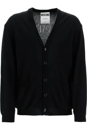 Moschino Strik, Herre, Sort, S, Uld, Elegant Cardigan med Broderet Bogstaver