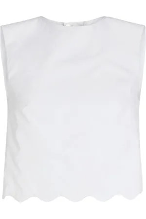 Patou Top, Dame, Hvid, XS, Hvid Ærmeløs Top med Skallop Hem