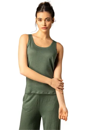 Majestic Top, Dame, Grøn, L, Uld, Stræk U-Hals Tank Top